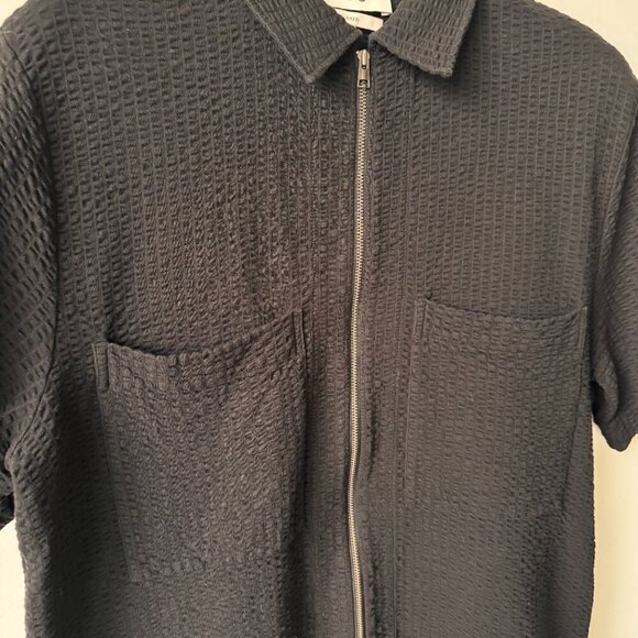 COS Texturized Cotton Zip-Up Jersey Short Sleeved Shirt Black - Picture 4 of 10